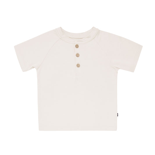 Short Sleeve Toddler Henley Tee in Oat