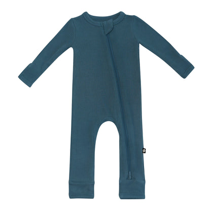 Ribbed Zipper Romper in Atlantic