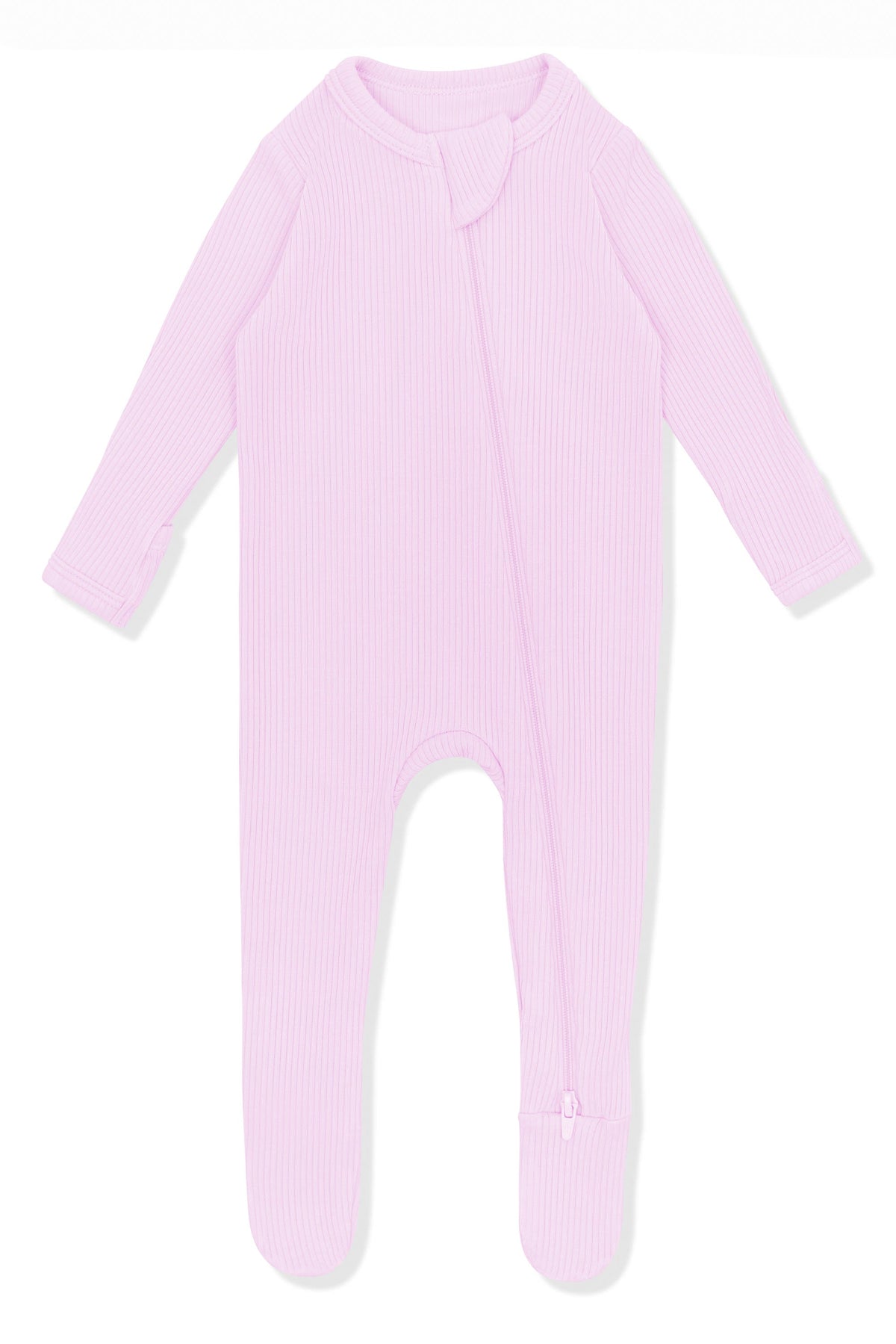 Ribbed Zipper Footie in Thistle