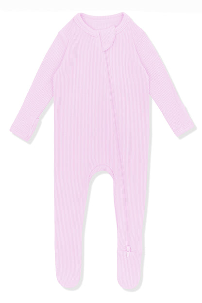 Ribbed Zipper Footie in Thistle