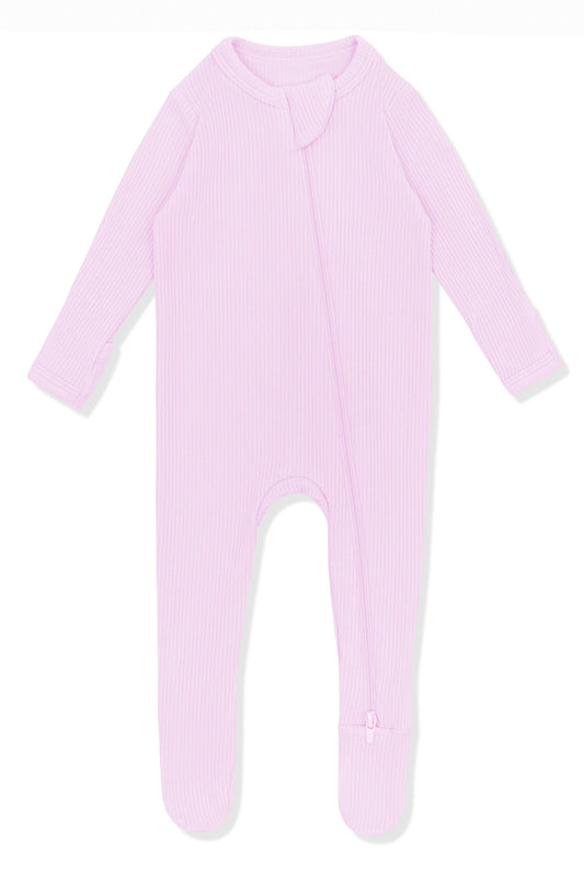 Ribbed Zipper Footie in Thistle