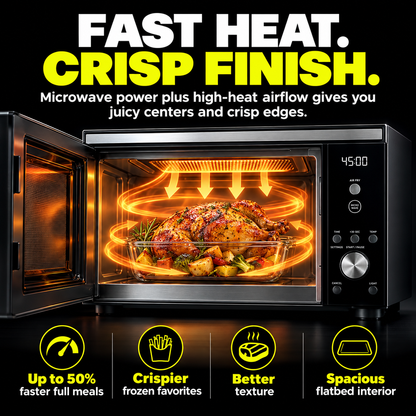 Microwave Air Fryer Combo | 1000W Flatbed Countertop Convection Oven with 5.5 QT Glass Dish