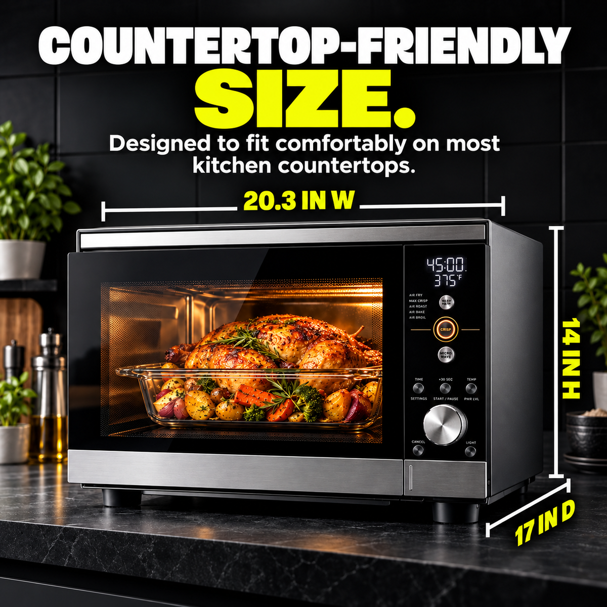 Microwave Air Fryer Combo | 1000W Flatbed Countertop Convection Oven with 5.5 QT Glass Dish