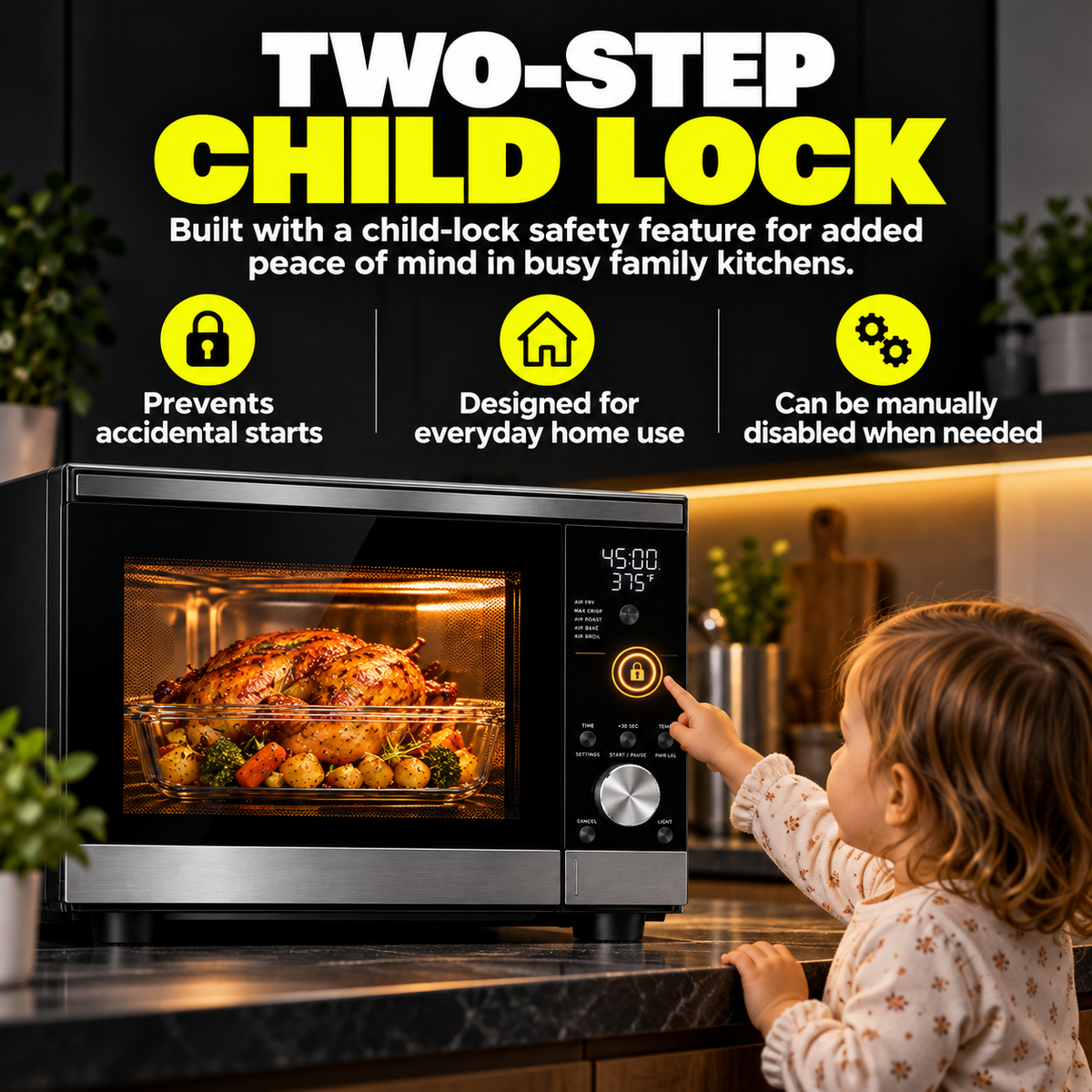 Microwave Air Fryer Combo | 1000W Flatbed Countertop Convection Oven with 5.5 QT Glass Dish