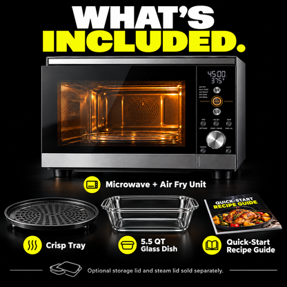 Microwave Air Fryer Combo | 1000W Flatbed Countertop Convection Oven with 5.5 QT Glass Dish