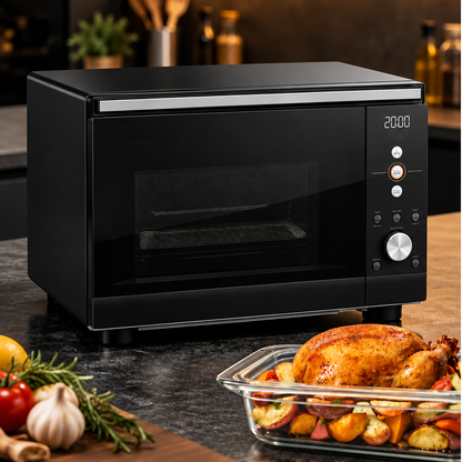 Microwave Air Fryer Combo | 1000W Flatbed Countertop Convection Oven with 5.5 QT Glass Dish
