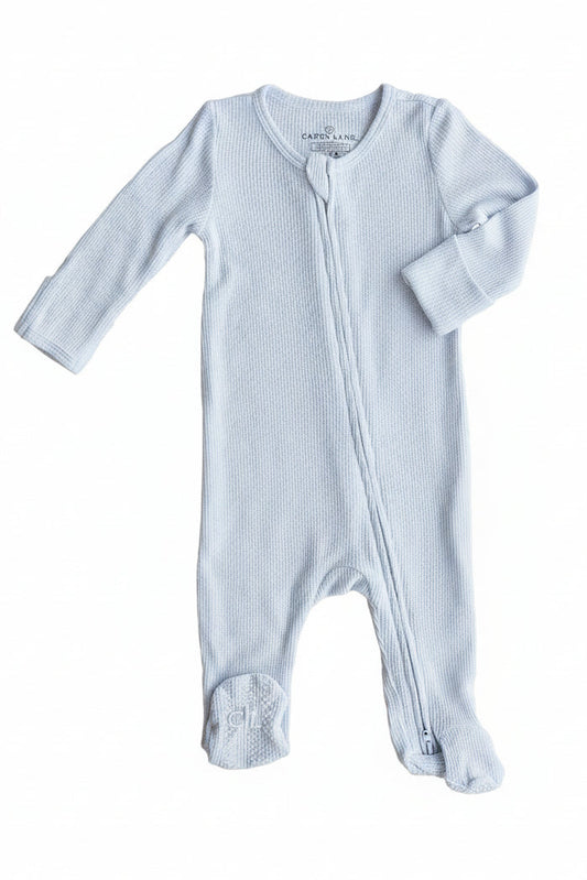 Ice Blue Bamboo Waffle Zipper Footie